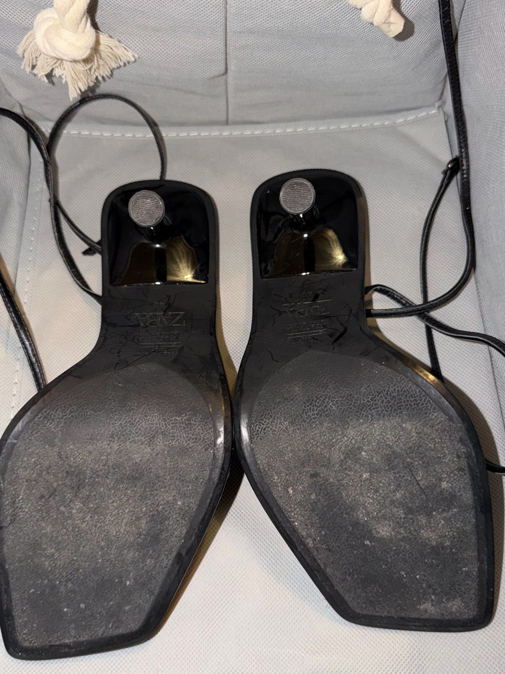 ZARA Black Strappy Square-Toe Heeled Sandals - Picture 6 of 9